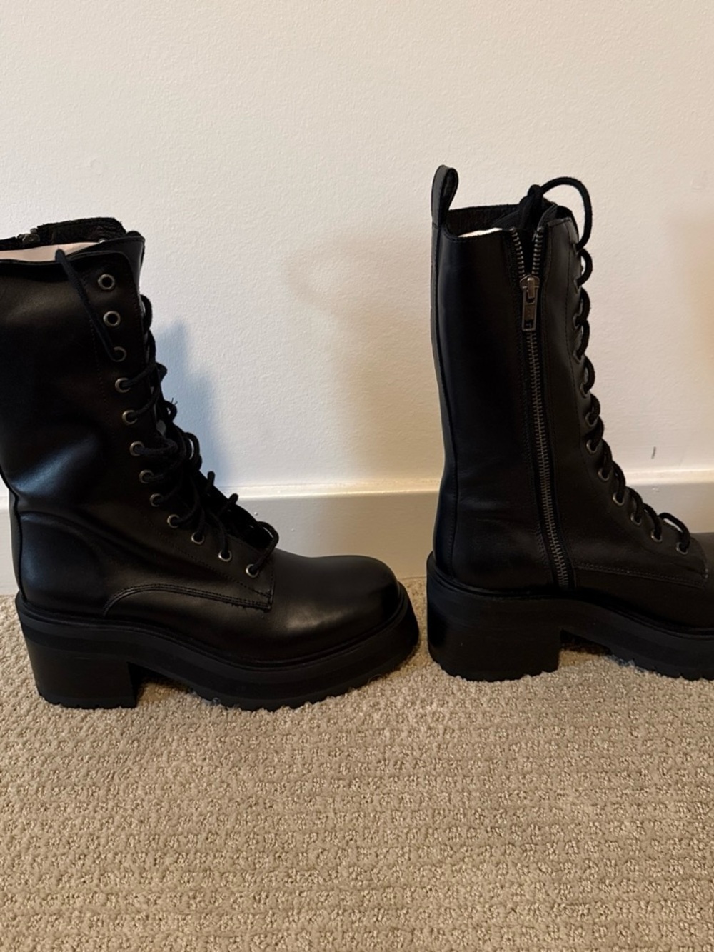 Steve Madden Black Platform Lace-Up Combat Boots - Picture 2 of 4
